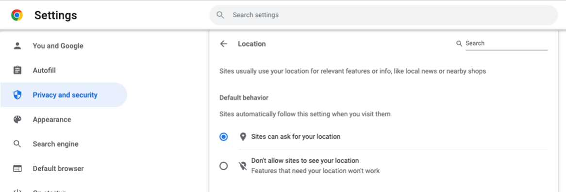 Chrome-allow-location-sharing